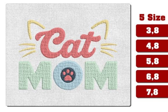 Download Retro Cat Mom Embroidery Design File - Mom embroidery design Collection